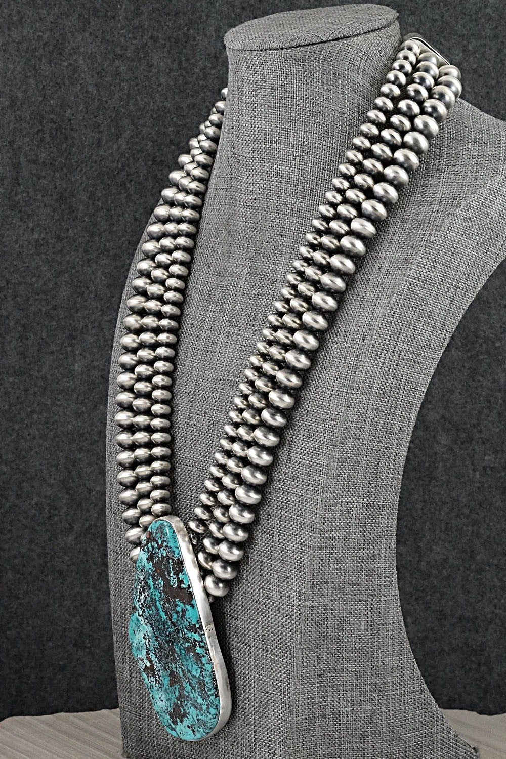 Turquoise & Sterling Silver Navajo Pearl Necklace - Gruber & Halwood