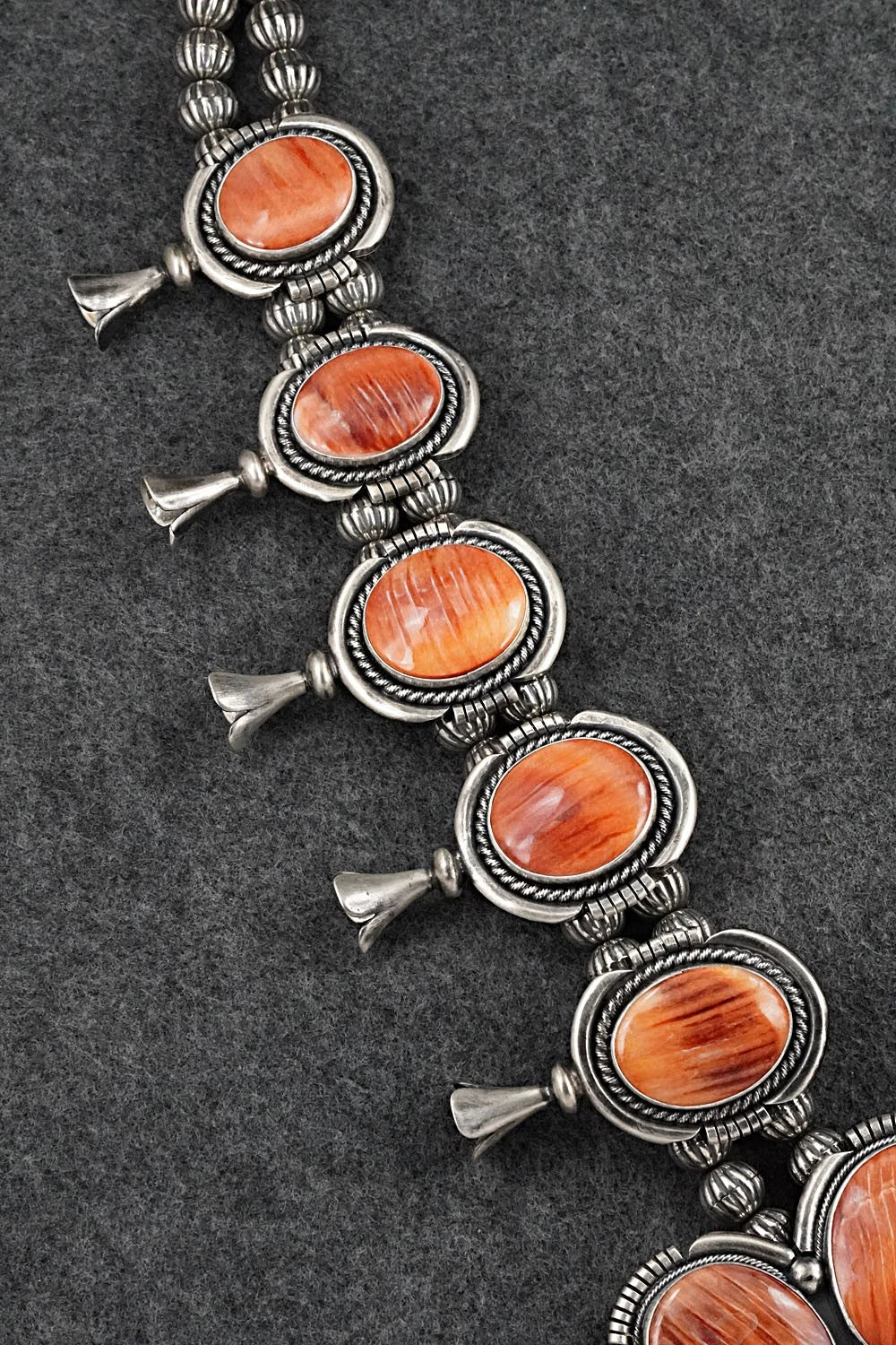 Spiny Oyster & Sterling Silver Squash Blossom Set - Paul Livingston