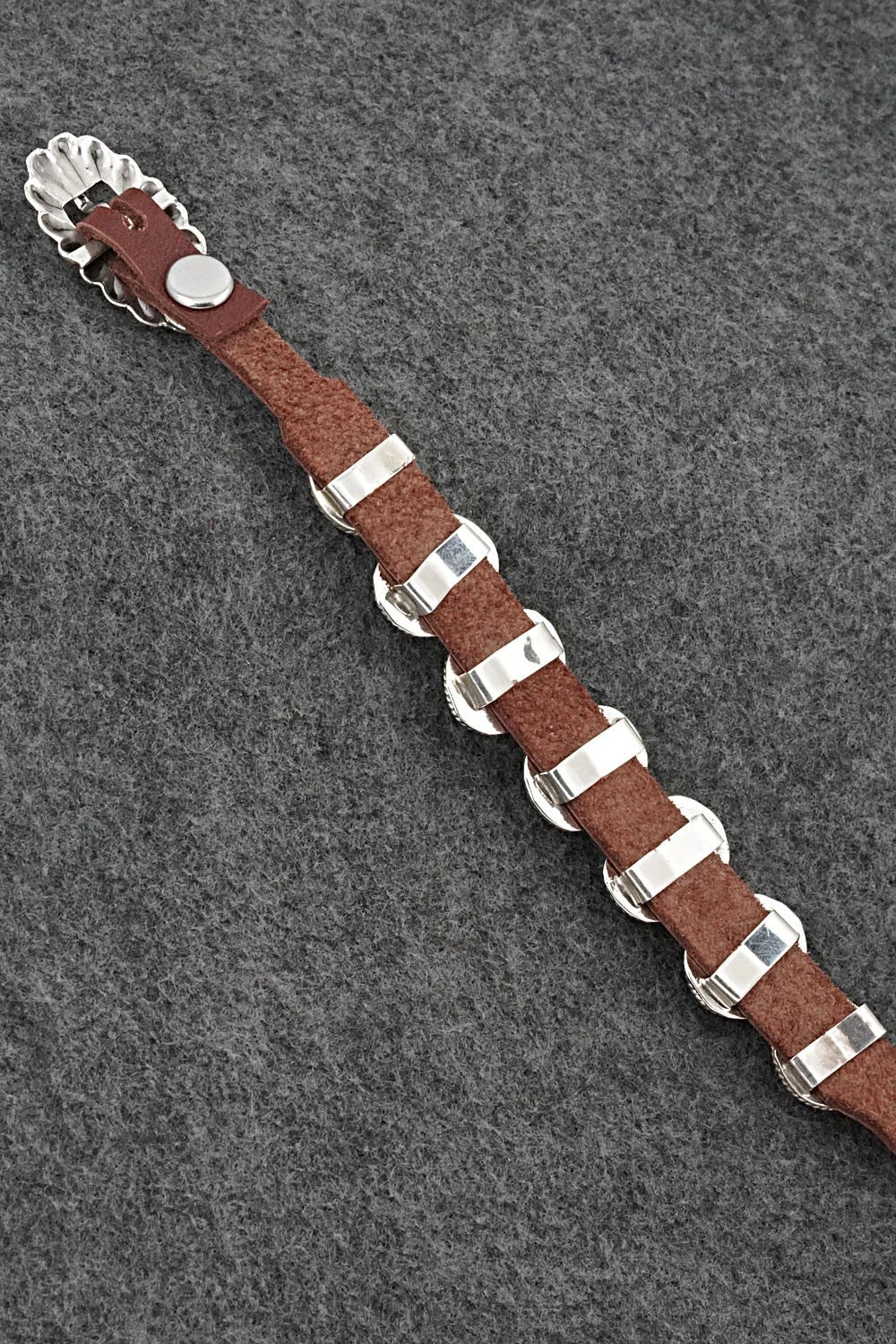 Turquoise, Spiny Oyster, Sterling Silver & Leather Bracelet - Bonnie Willie