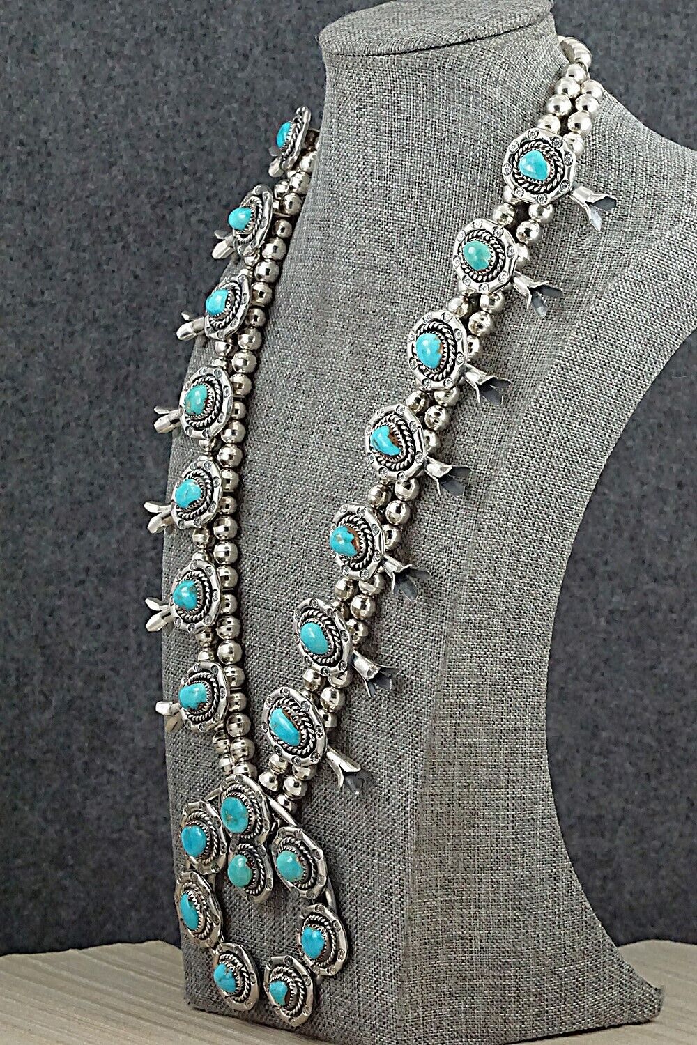 Vintage Turquoise & Sterling Silver Squash Blossom Necklace - Benjamin Haley