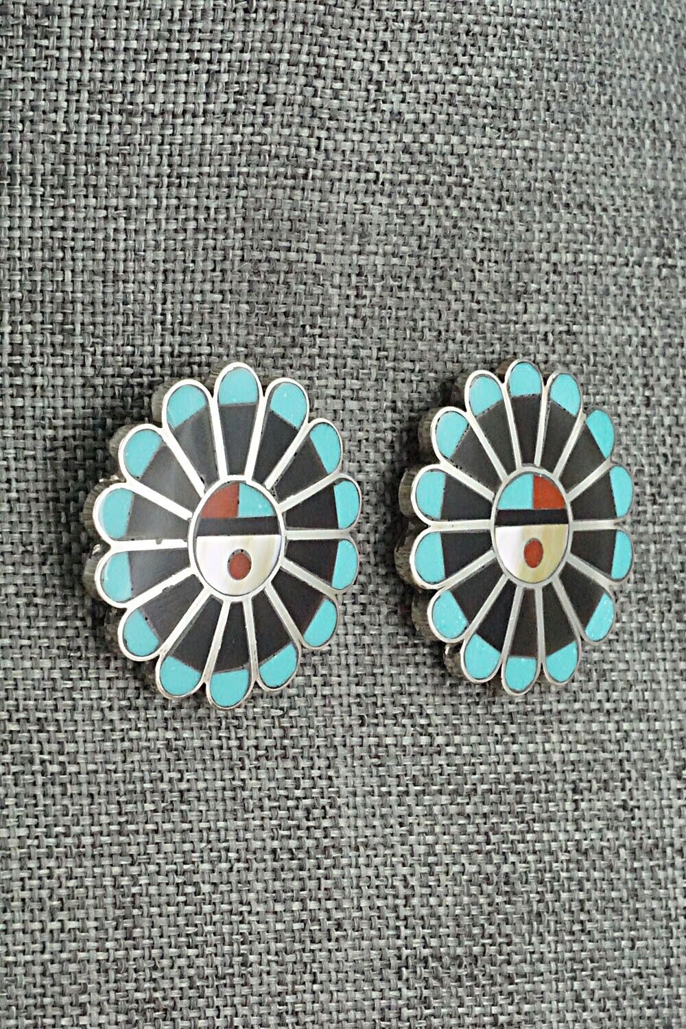 Multi Stone Inlay & Sterling Silver Earrings - Adrian Wallace