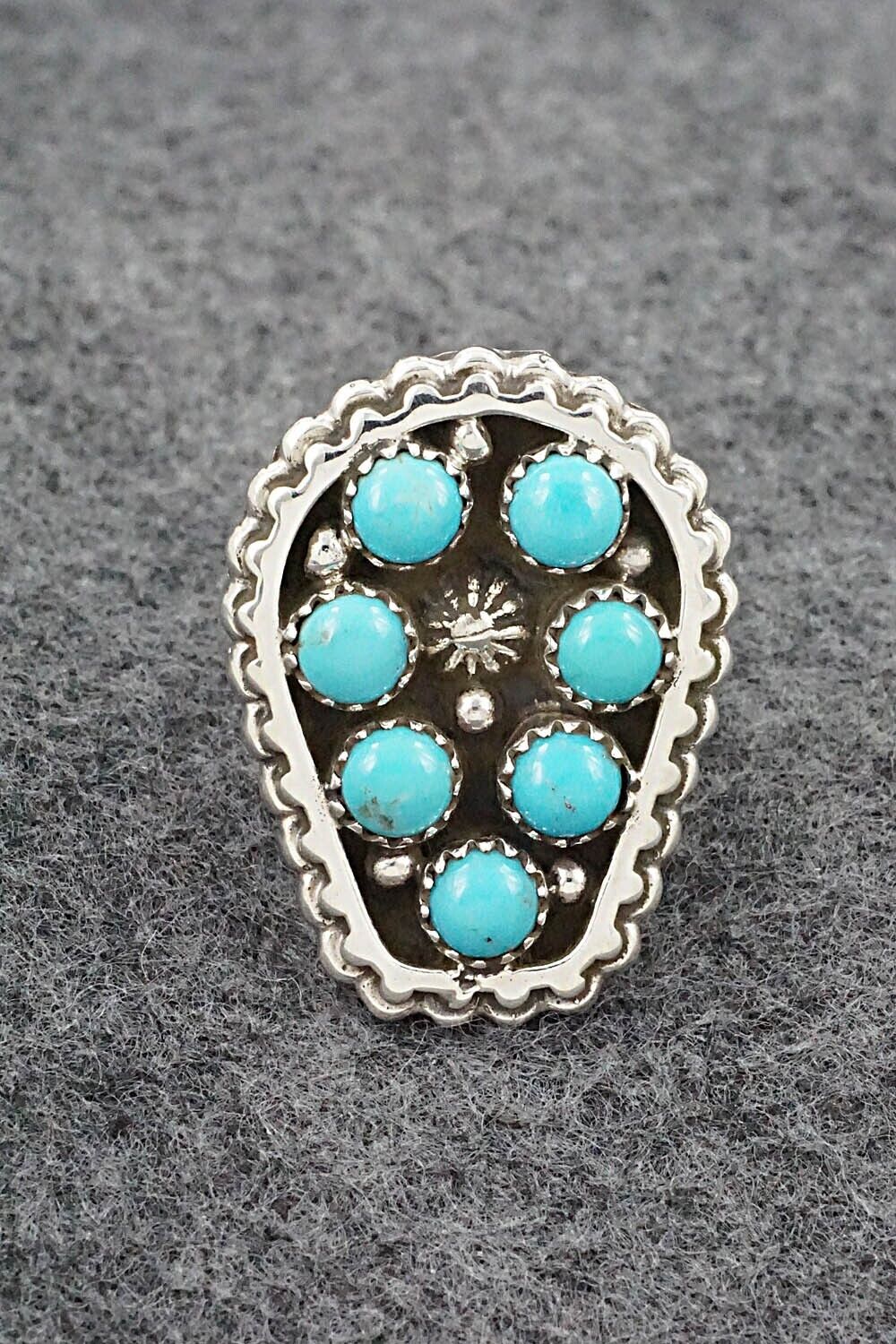 Turquoise & Sterling Silver Ring - Kenny Lonjose - Size 7.75