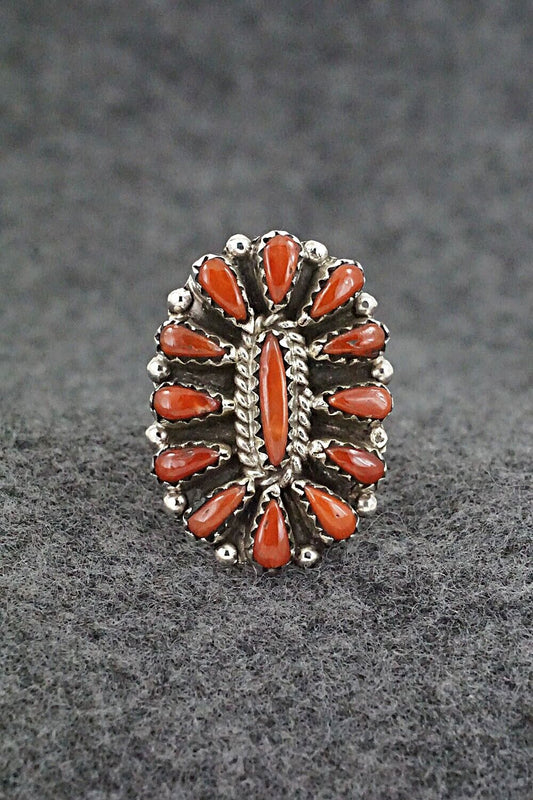 Coral & Sterling Silver Ring - George Gasper - Size 6.5