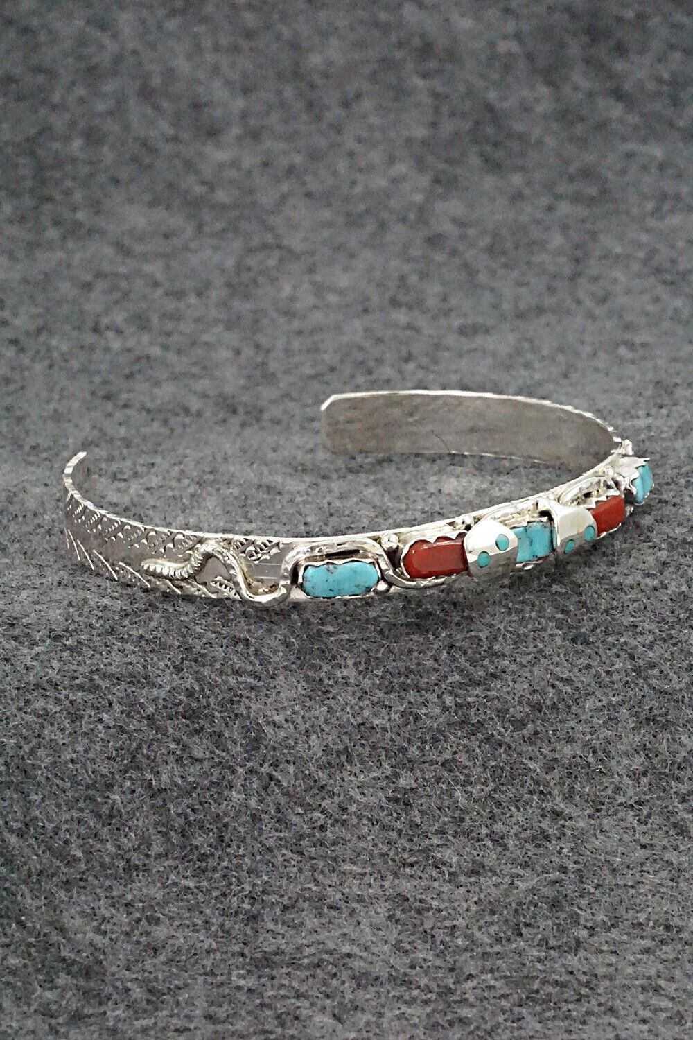 Turquoise, Coral & Sterling Silver Bracelet - Joy Calavaza