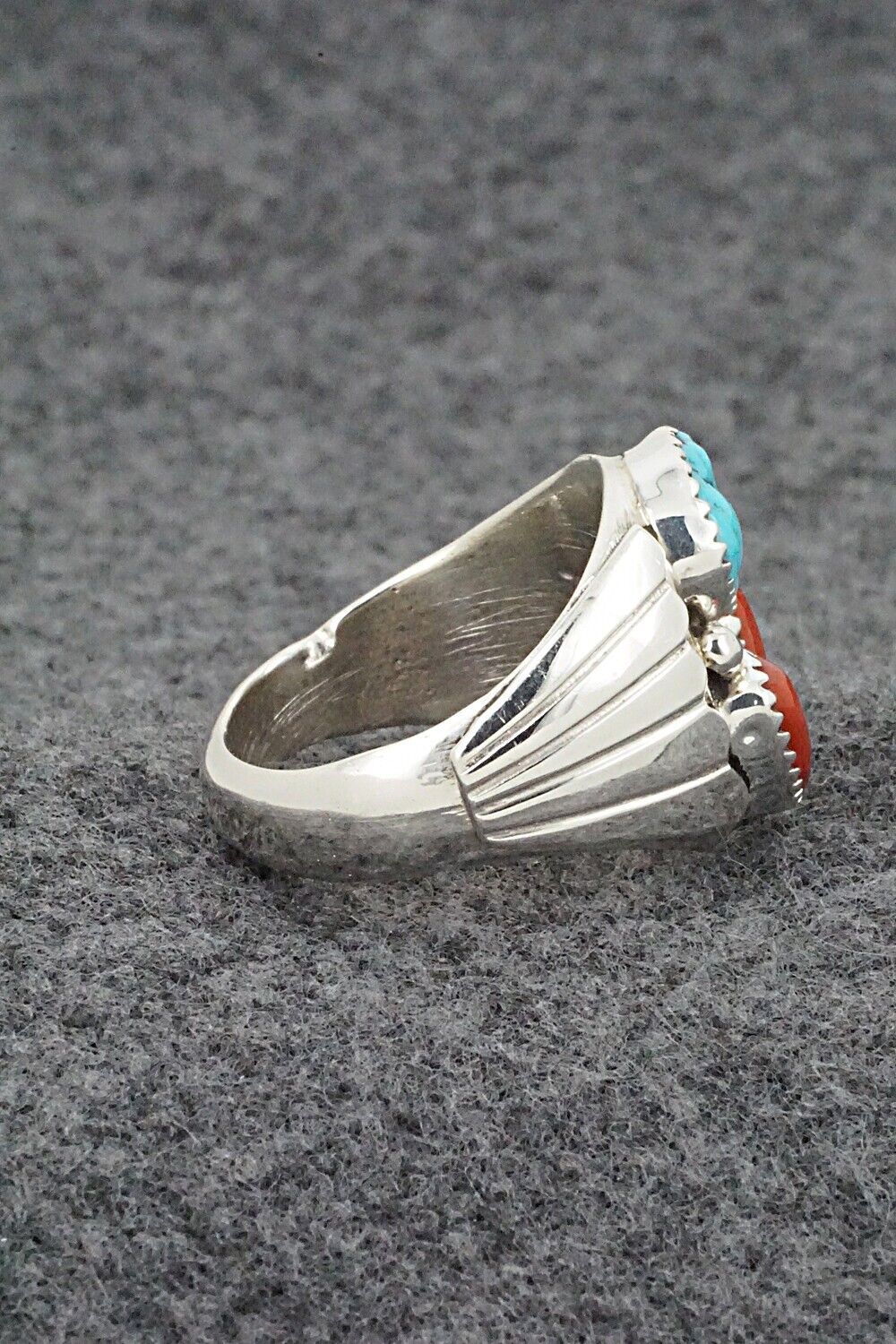 Turquoise, Coral & Sterling Silver Ring - Anna Spencer - 10.5