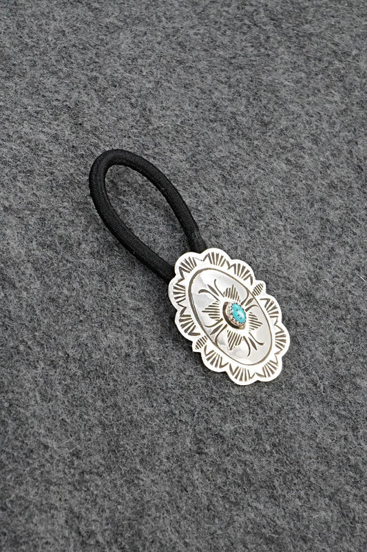 Turquoise & Sterling Silver Hair Tie - Bertha Begay