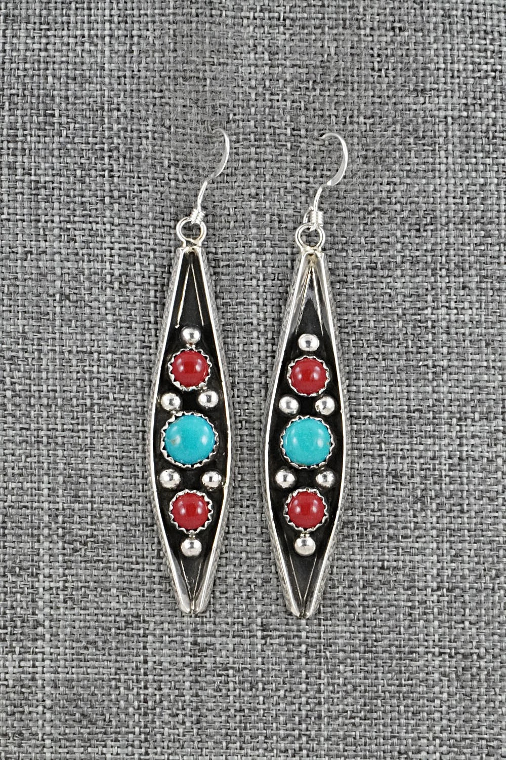 Turquoise, Coral & Sterling Silver Earrings - Paul Largo