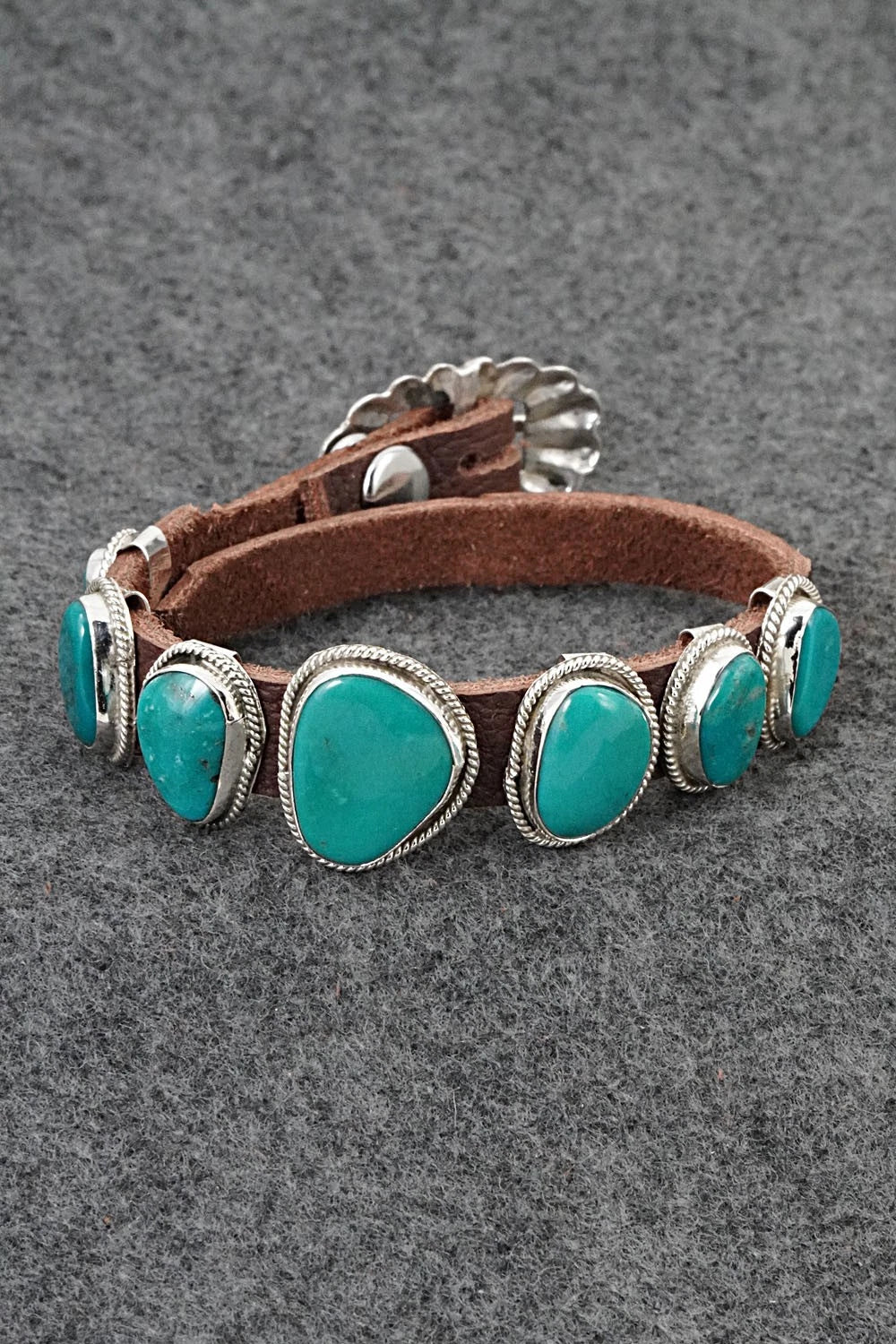 Turquoise, Sterling Silver & Leather Bracelet - Rosita Charlie