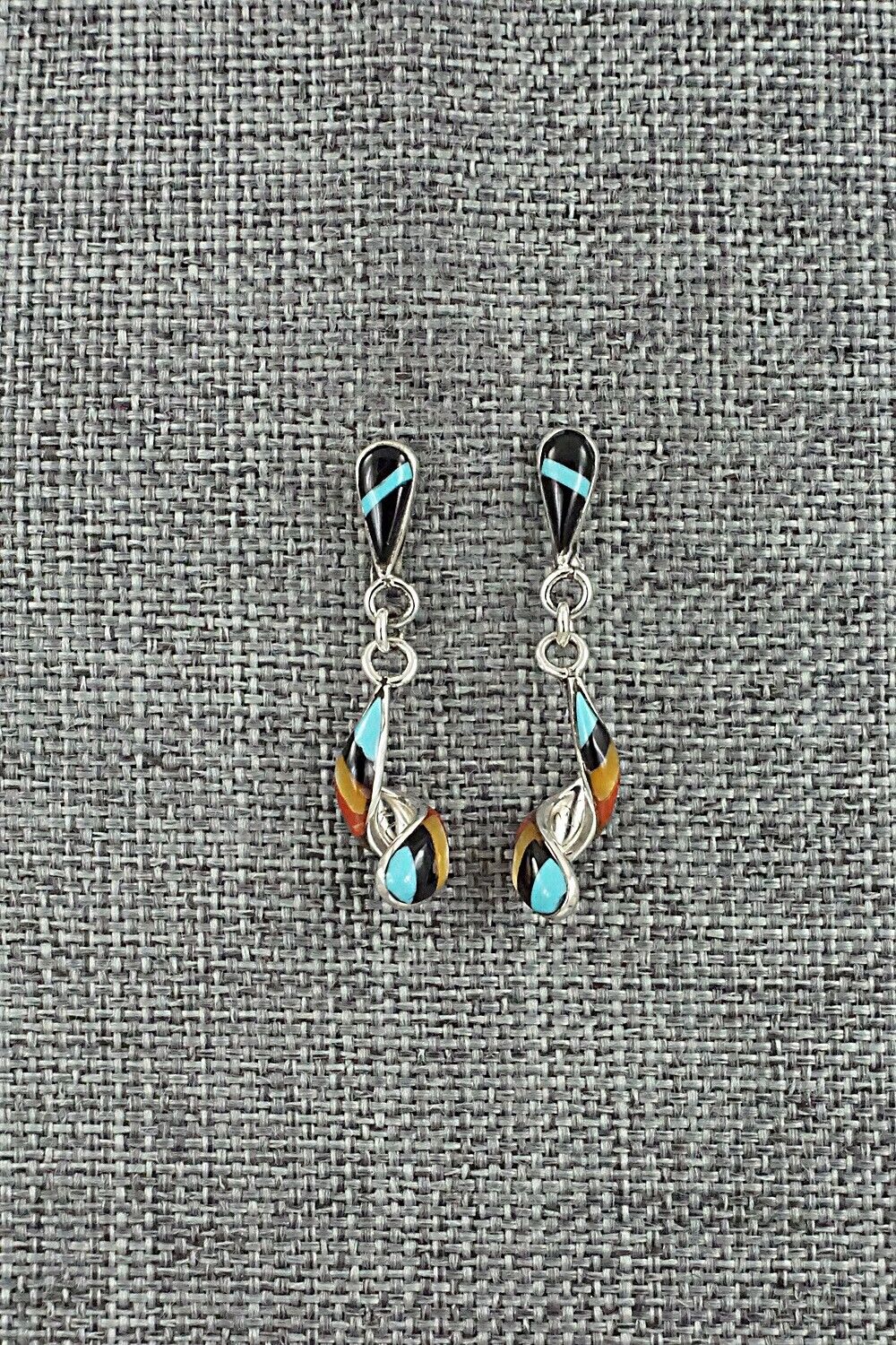 Multi-Stone & Sterling Silver Inlay Earrings - Idella Edaakie