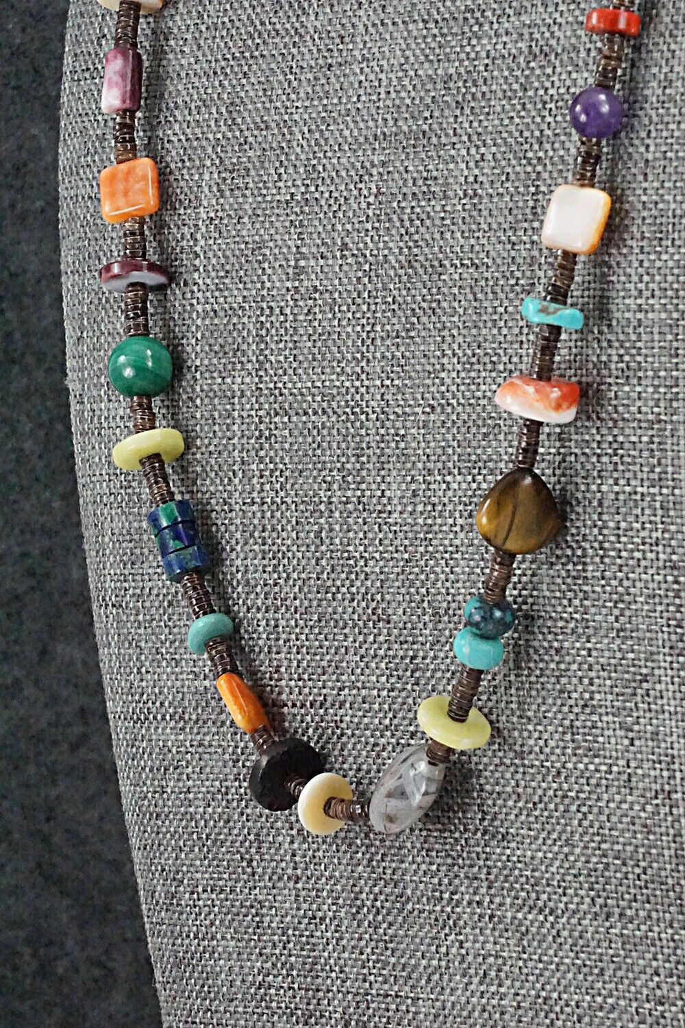 Multi-Stone & Sterling Silver Necklace 28" - Helen Tsosie