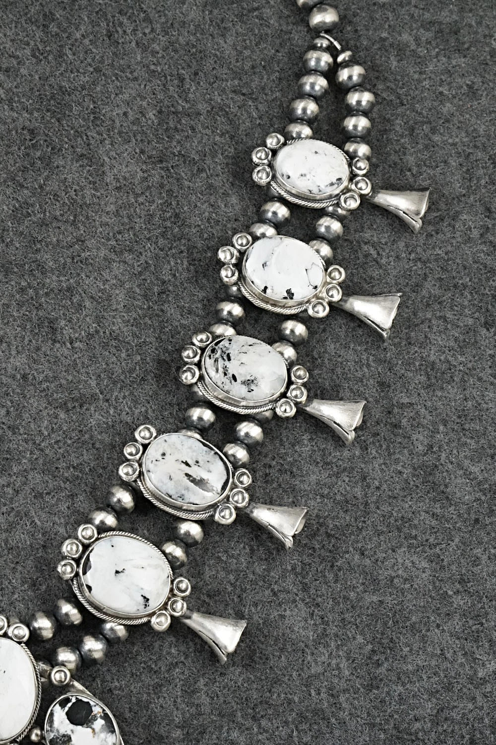 White Buffalo & Sterling Silver Squash Blossom Set - Darrin Livingston