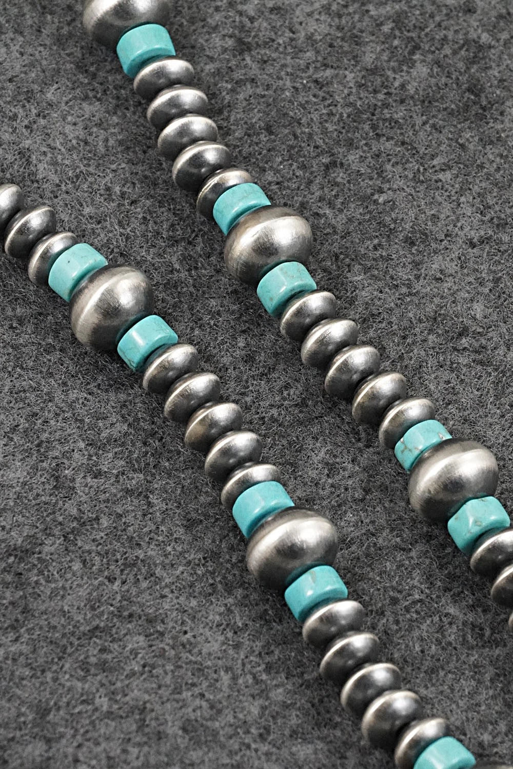 Turquoise & Sterling Silver Navajo Pearl Necklace 21" - Crystal Haley