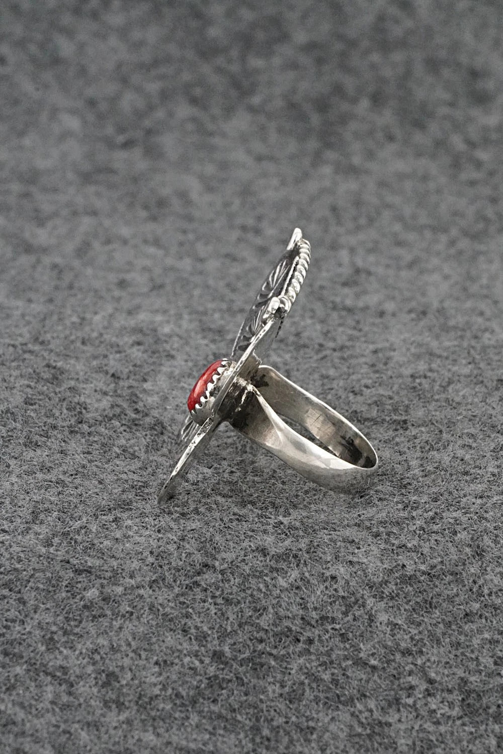 Coral & Sterling Silver Ring - Dymitri Arviso - Size 7.5