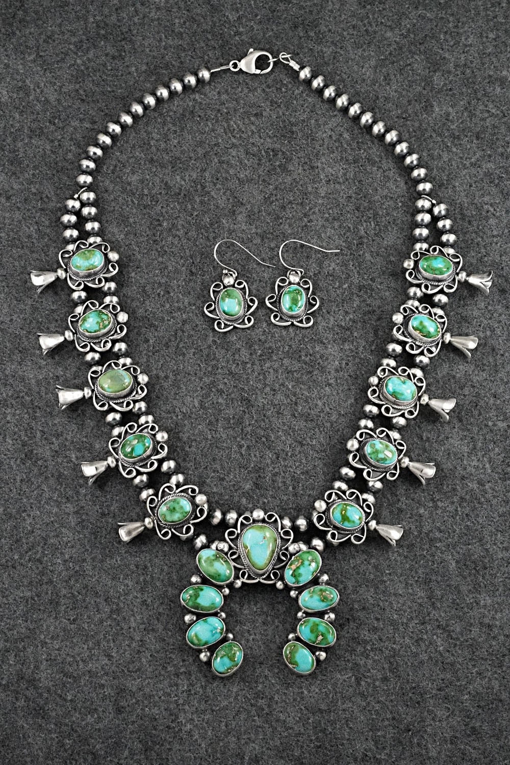 Turquoise & Sterling Silver Squash Blossom Set - Darrin Livingston