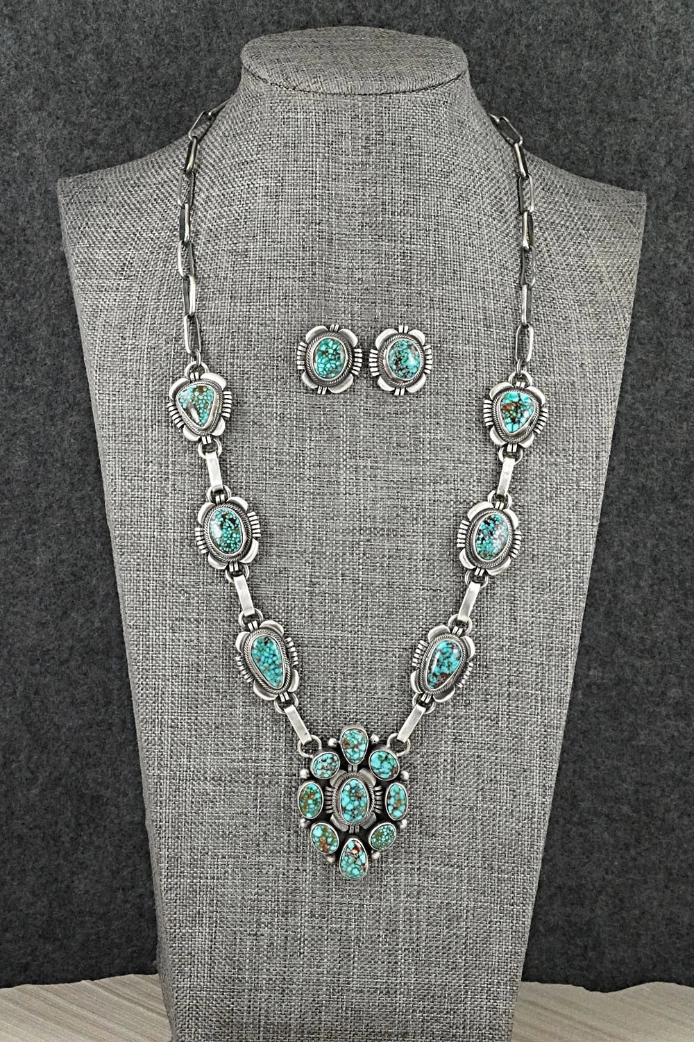 Turquoise & Sterling Silver Necklace and Earrings Set - Mark Yazzie