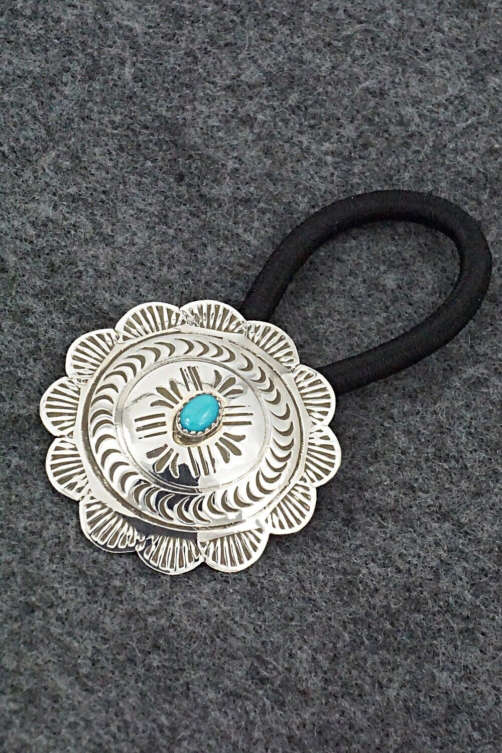 Turquoise & Sterling Silver Hair Tie - Bertha Begay