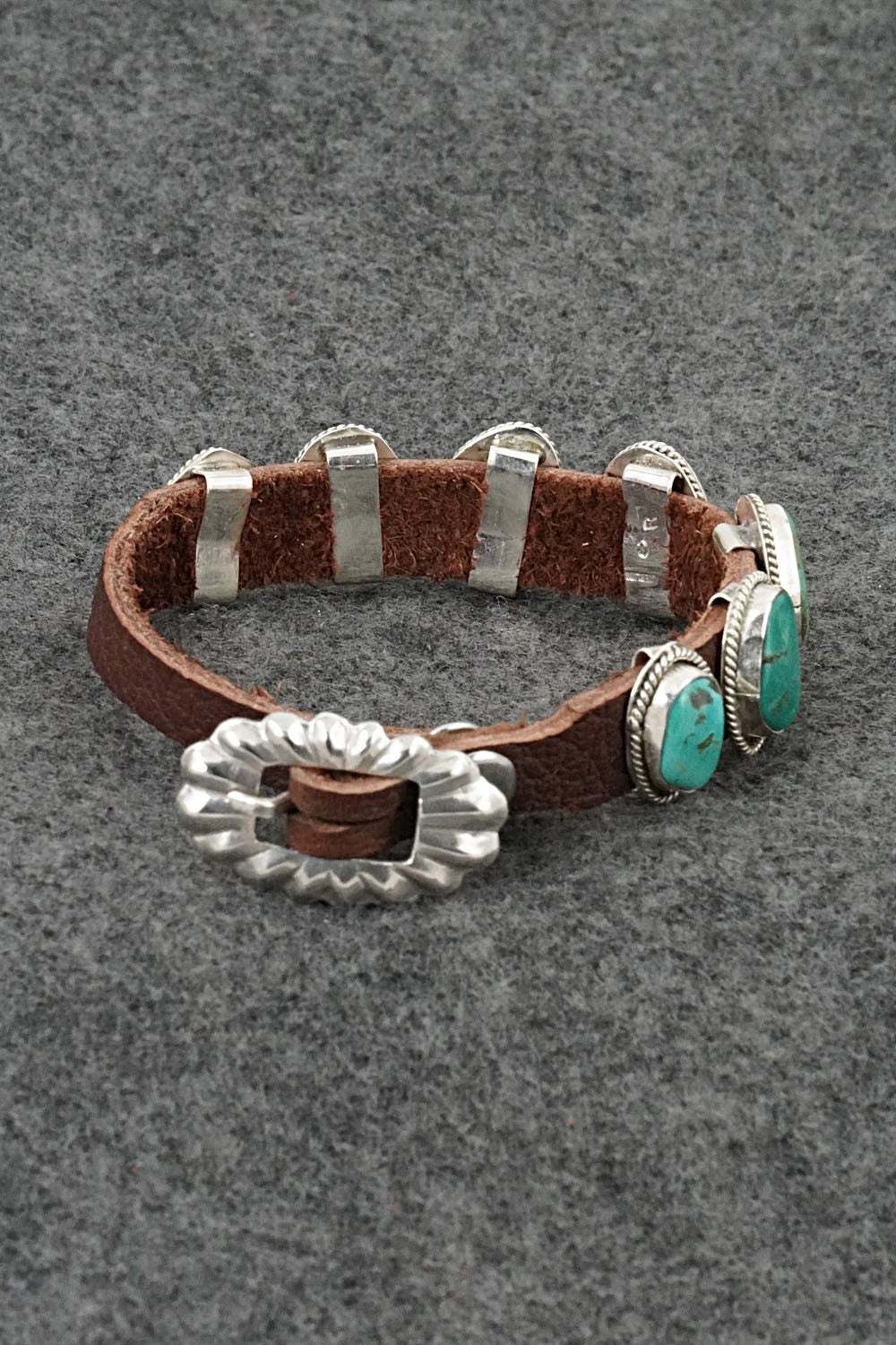 Turquoise, Sterling Silver & Leather Bracelet - Rosita Charlie