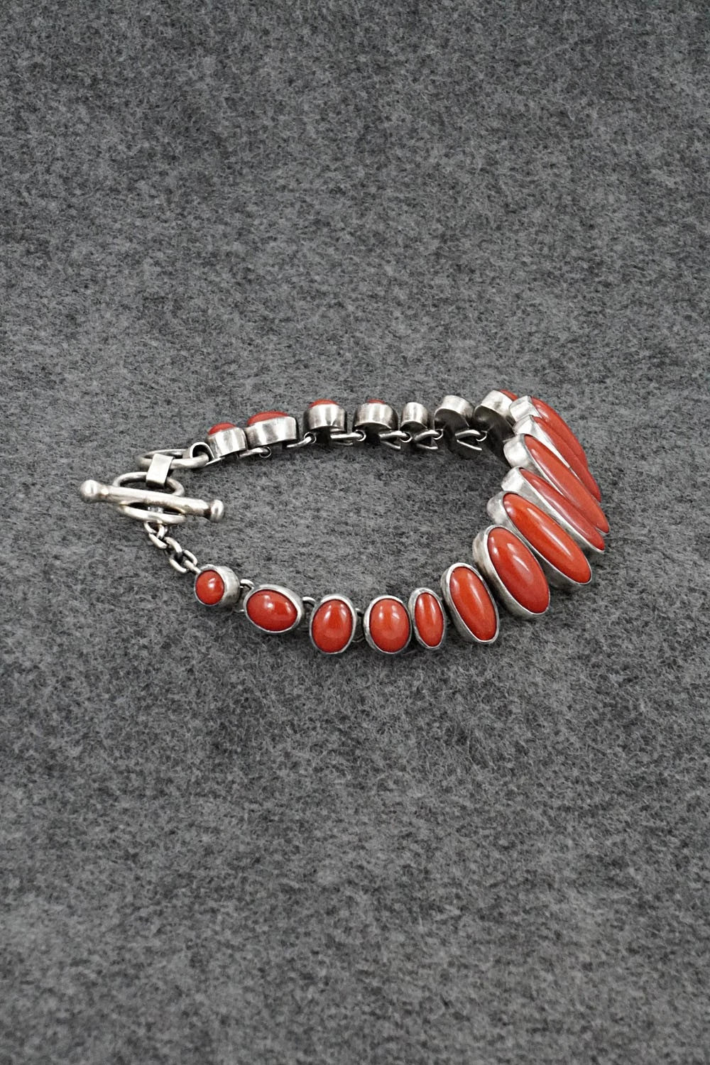 Coral & Sterling Silver Link Bracelet - Loretta Delgarito