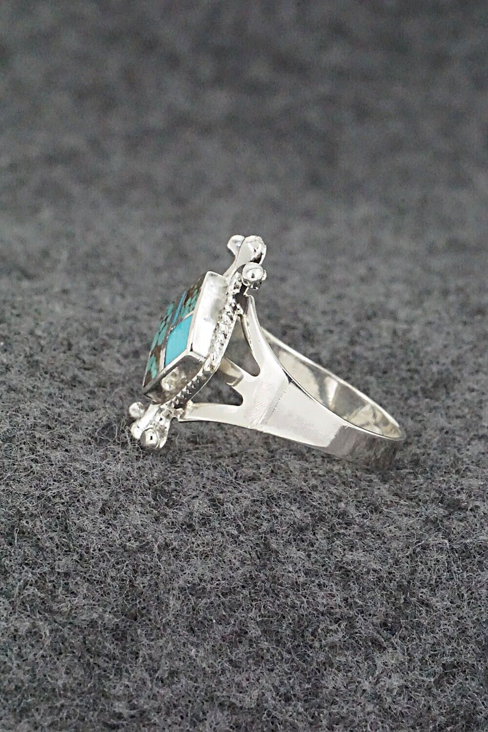 Turquoise & Sterling Silver Inlay Ring - James Manygoats - Size 8