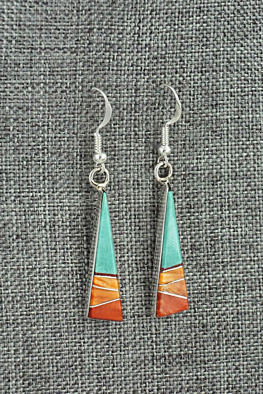 Turquoise, Spiny Oyster & Sterling Silver Earrings - Marilyn Yazzie