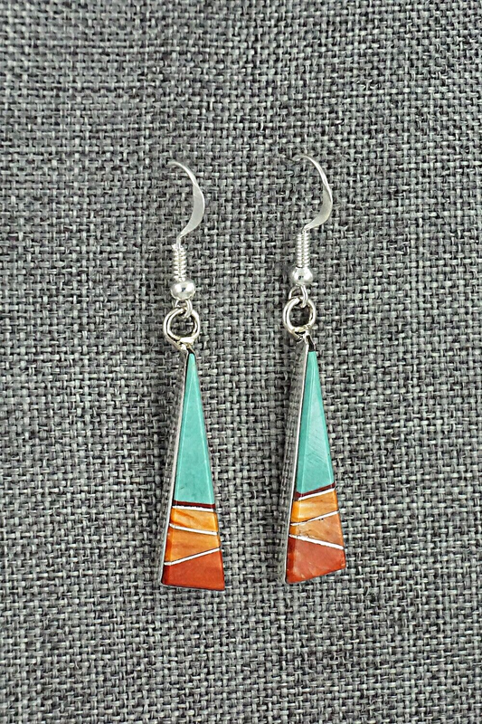 Turquoise, Spiny Oyster & Sterling Silver Earrings - Marilyn Yazzie