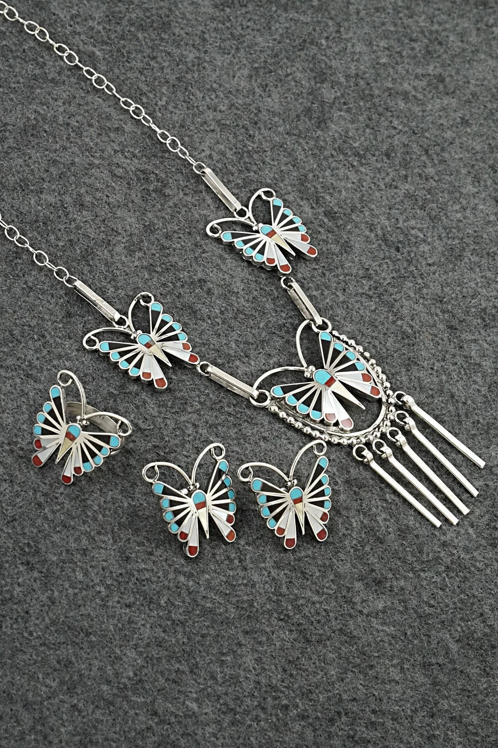 Multi-Stone & Sterling Silver Inlay Necklace Set - Adrian Wallace