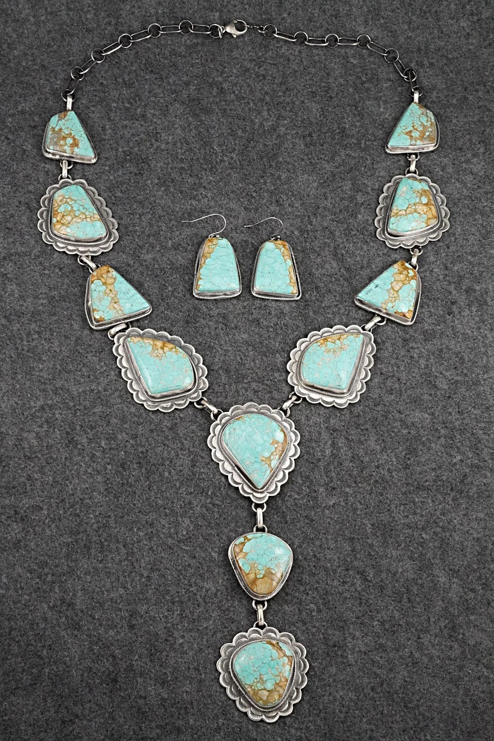 Turquoise & Sterling Silver Necklace and Earrings Set - Bobby Johnson