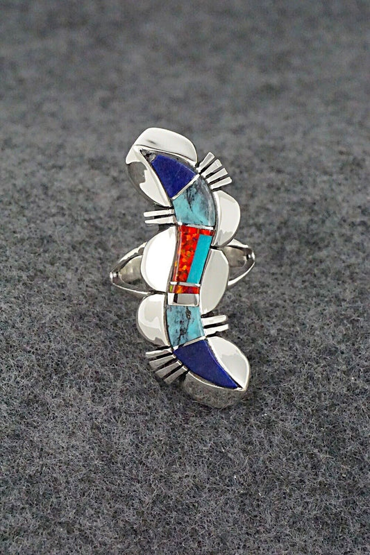 Multi-Stone & Sterling Silver Inlay Ring - James Manygoats - Size 5.5