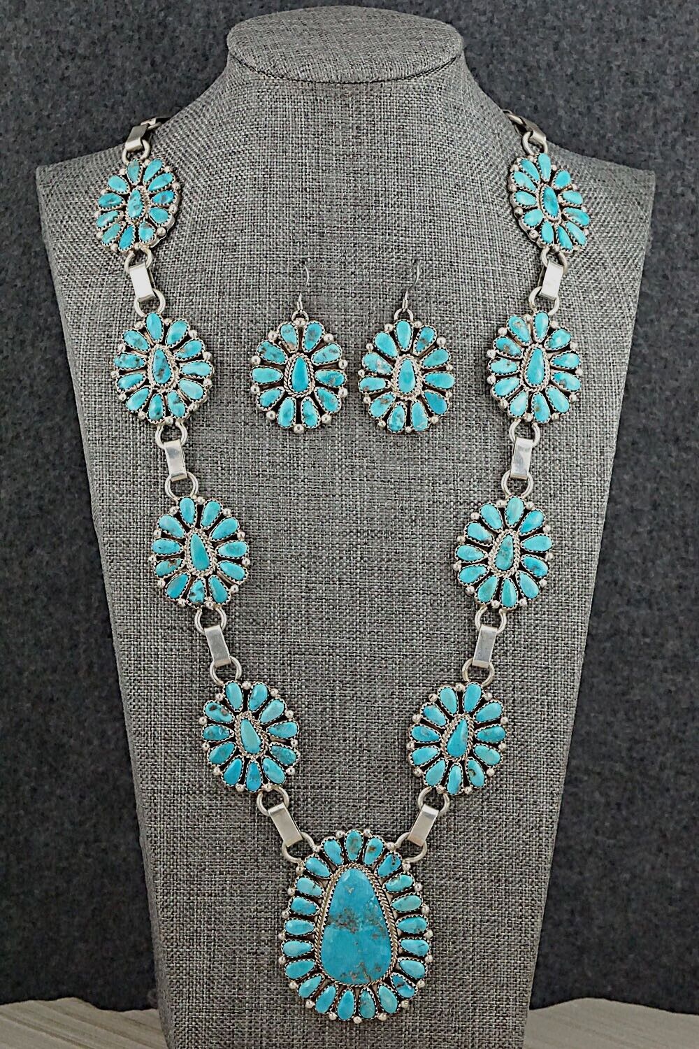 Turquoise & Sterling Silver Necklace & Earrings Set - Justina Wilson