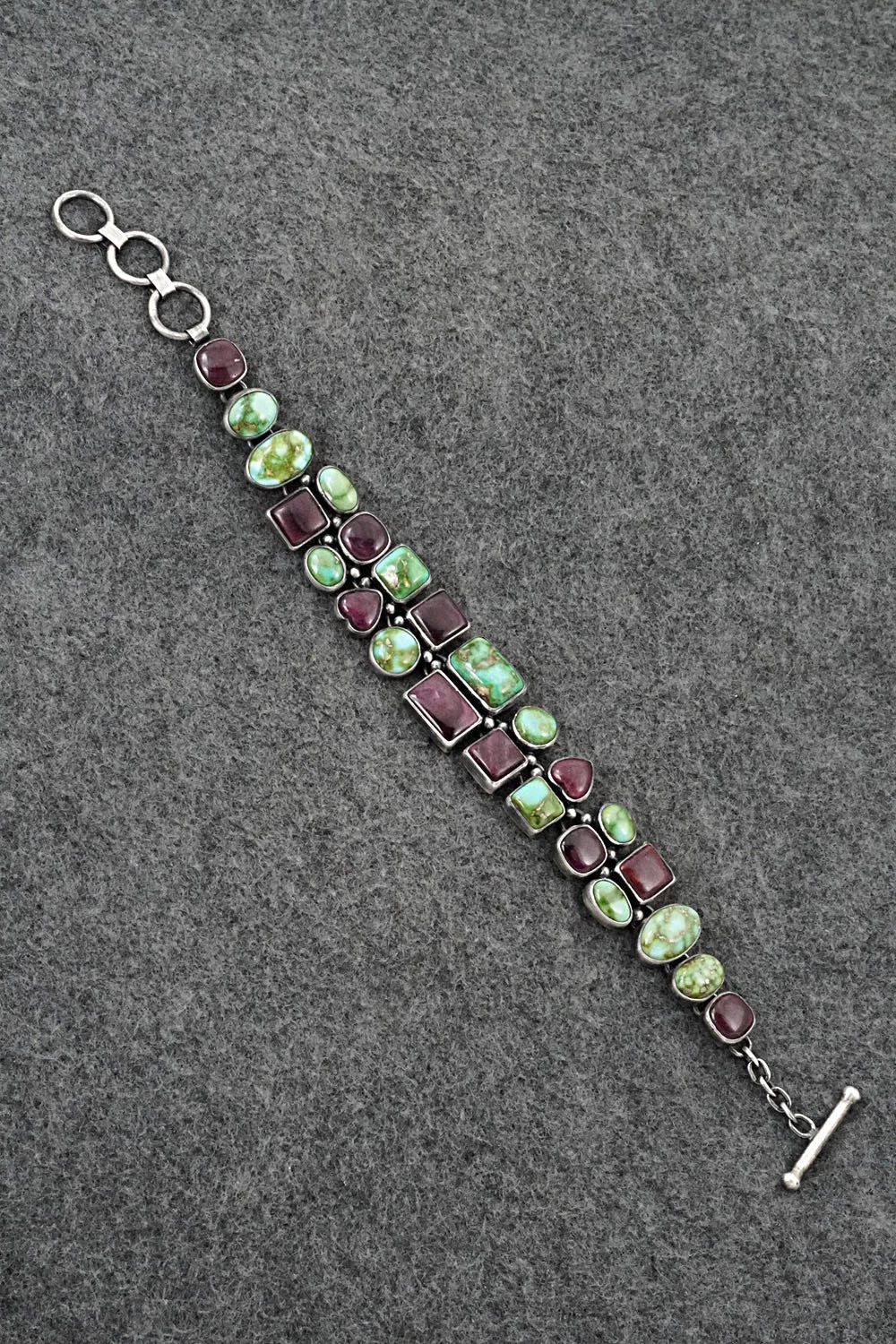 Turquoise, Spiny Oyster & Sterling Silver Link Bracelet - Loretta Delgarito