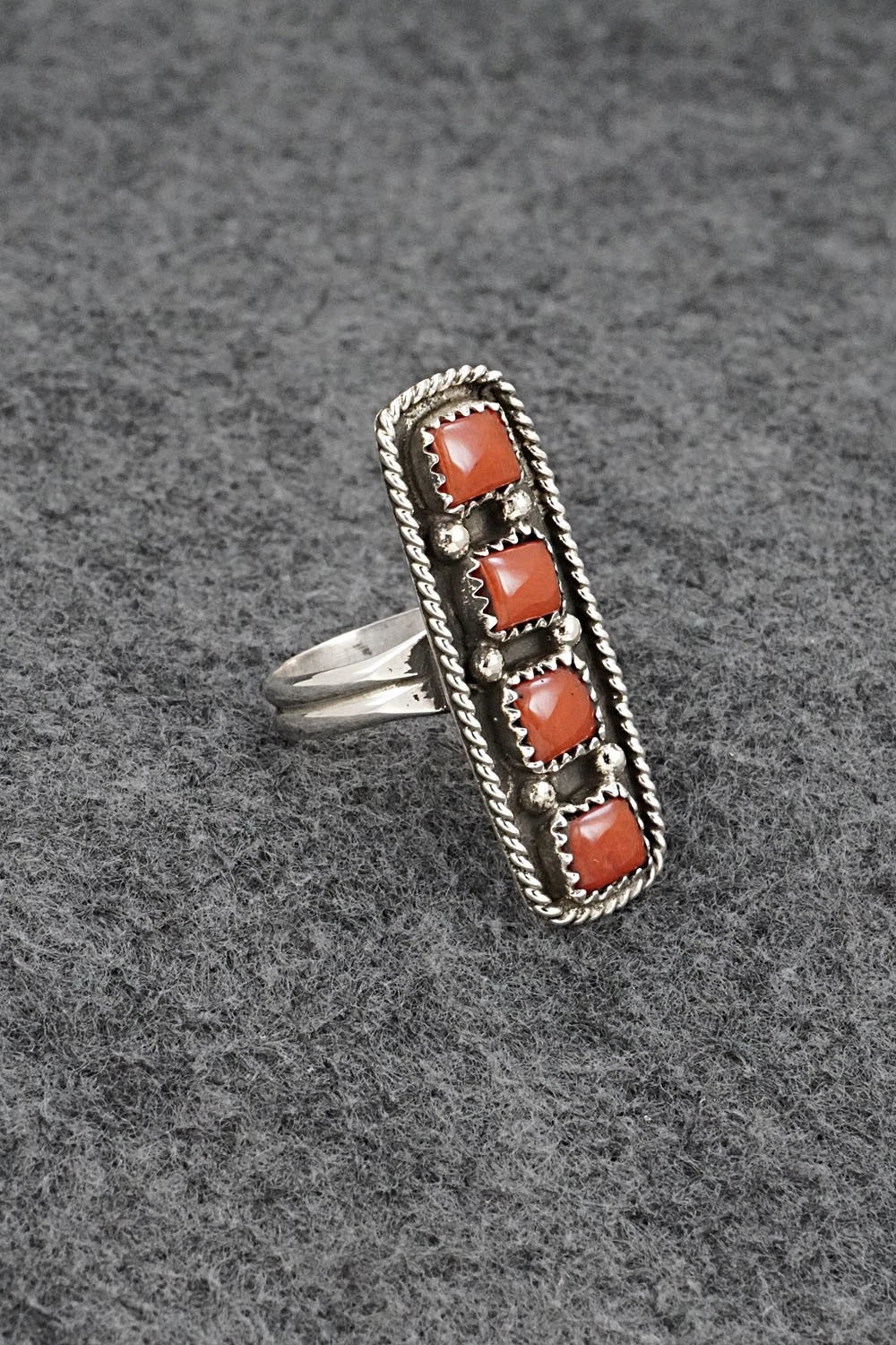 Coral & Sterling Silver Ring - Priscilla Reeder - Size 8