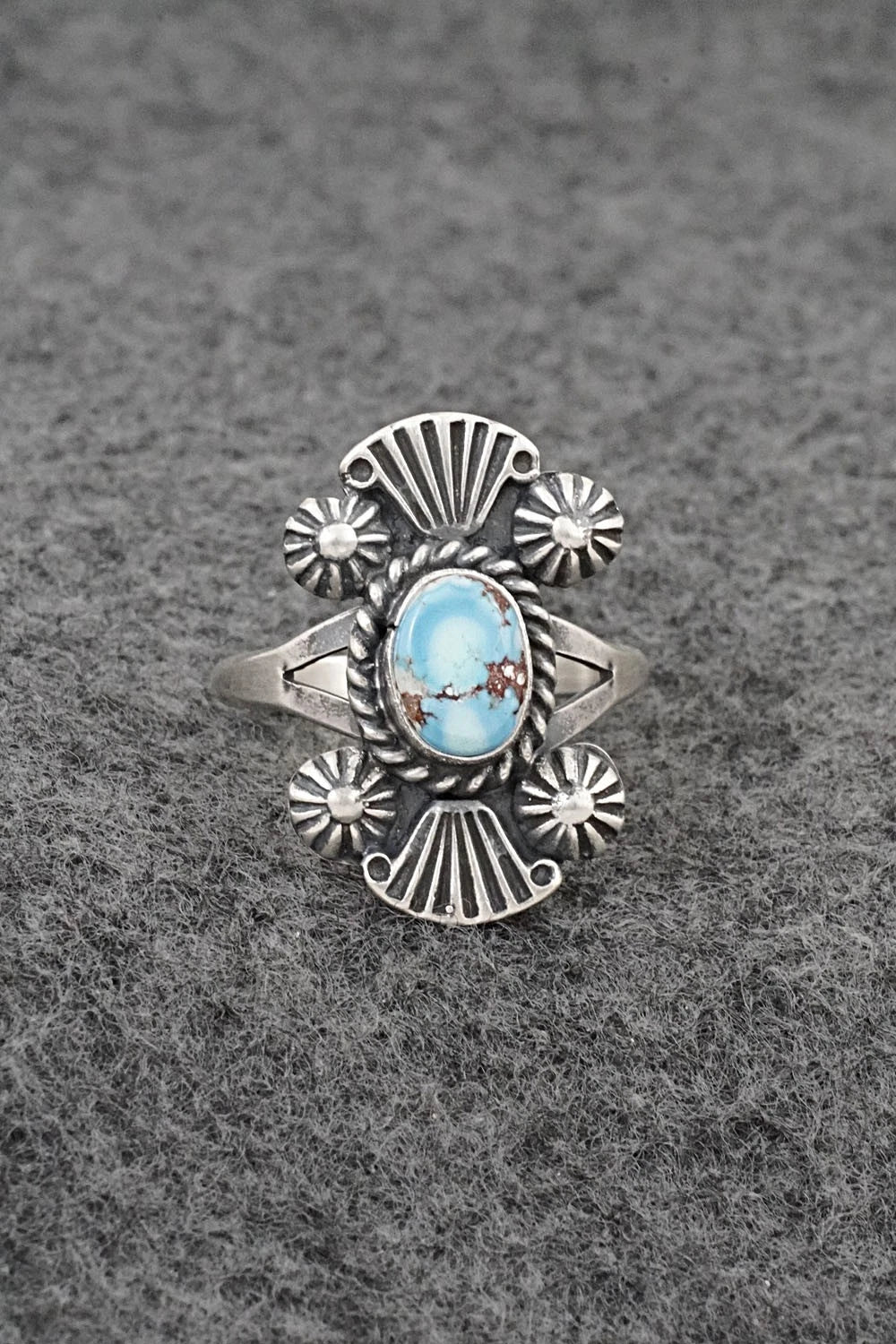Turquoise and Sterling Silver Ring - Jerryson Henio - Size 8.75