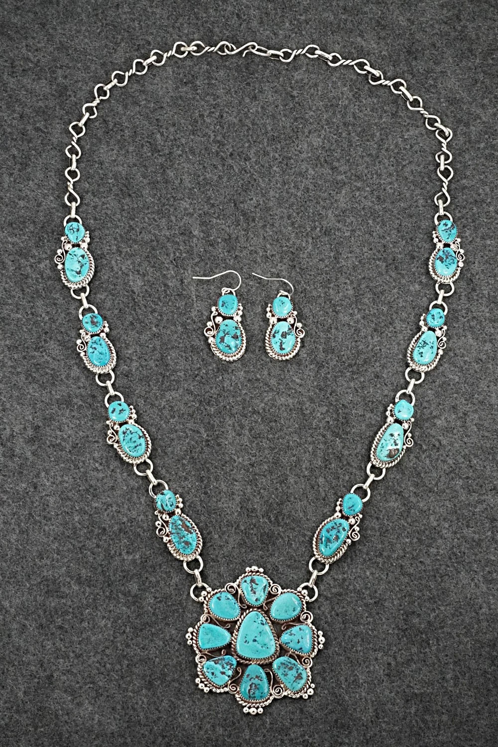 Turquoise & Sterling Silver Necklace and Earrings Set - Anthony Brown