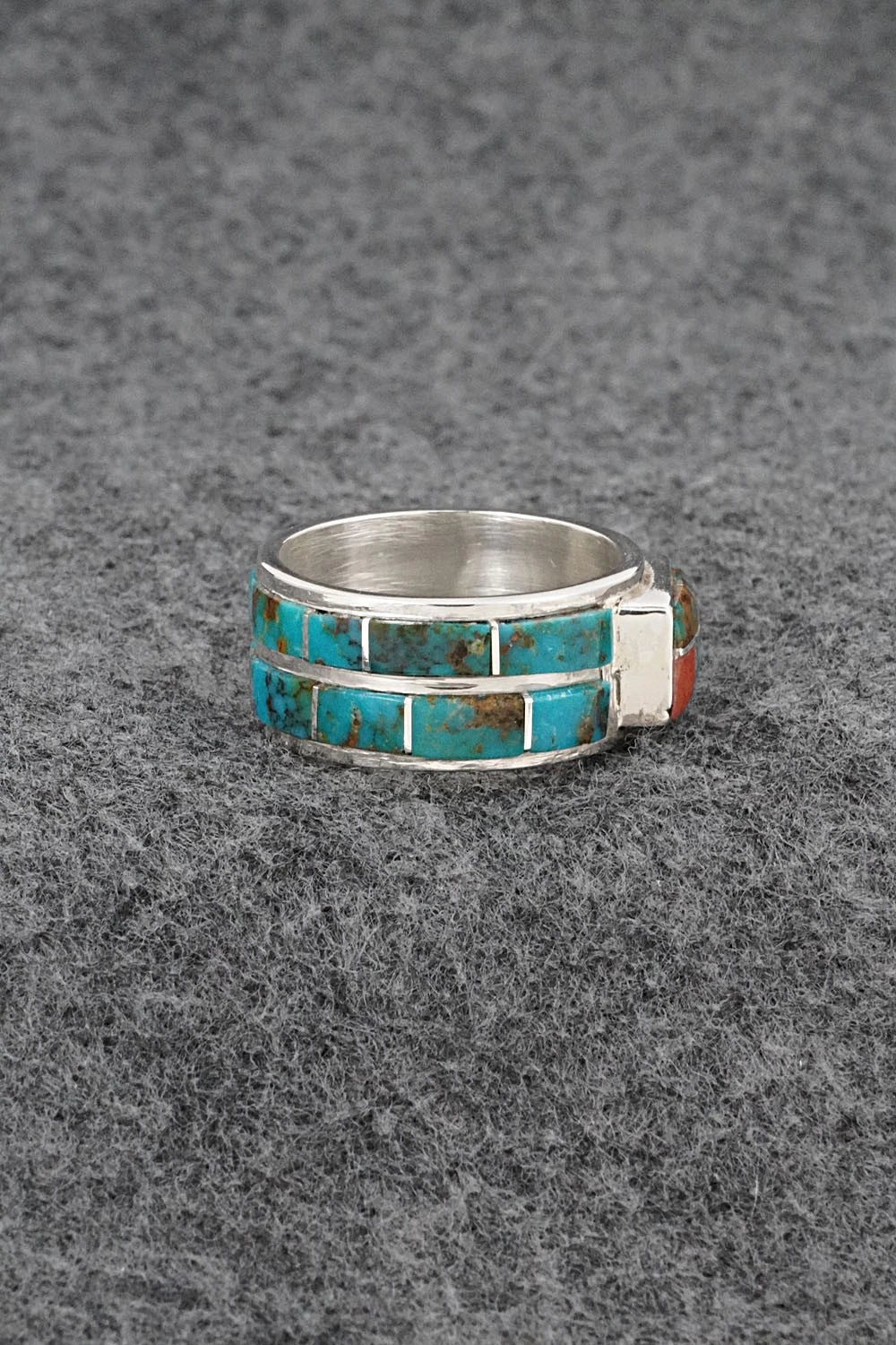 Turquoise, Coral & Sterling Silver Ring - Darlene Noble - Size 11