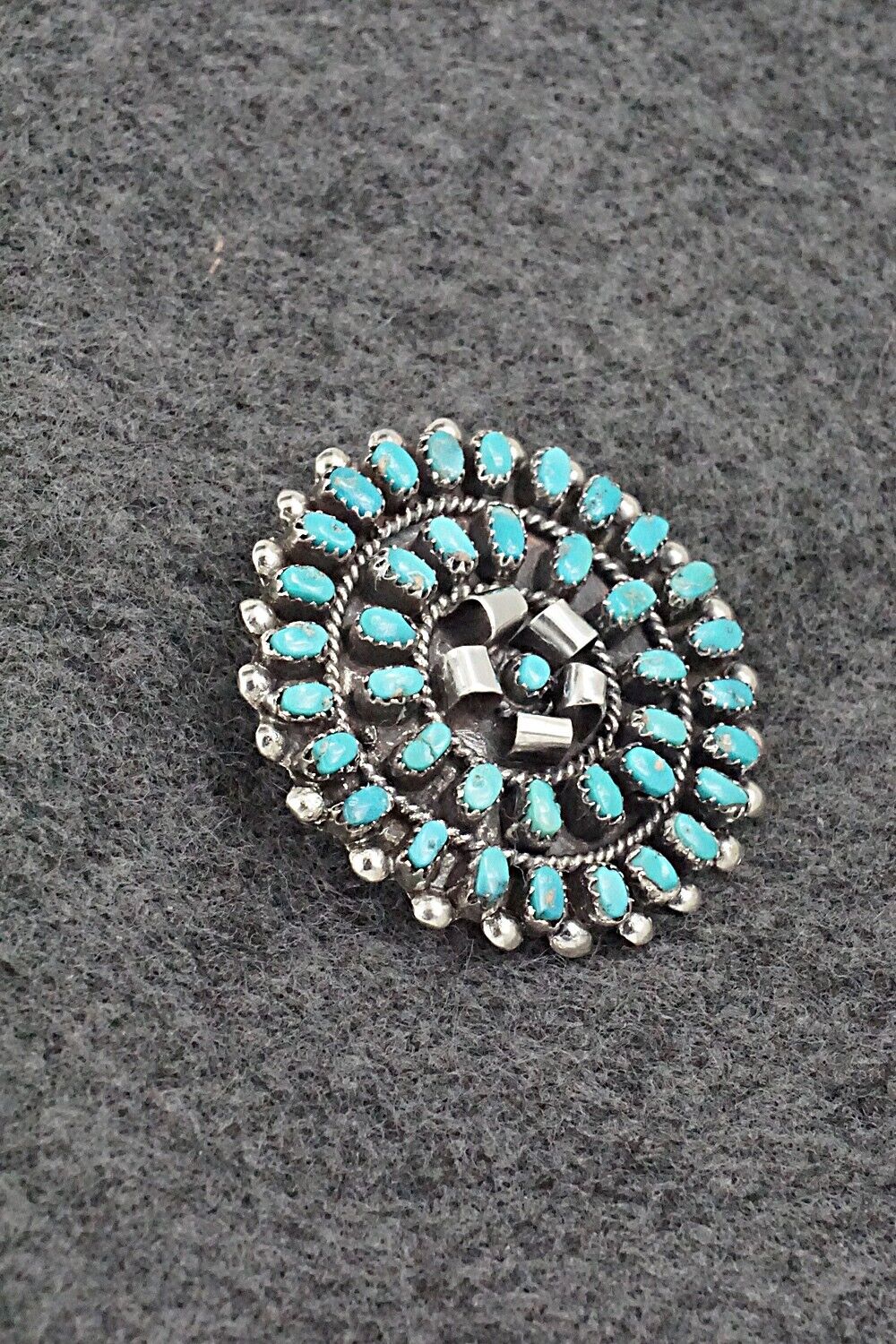 Turquoise & Sterling Silver Pendant/Pin - Lorencita Walela