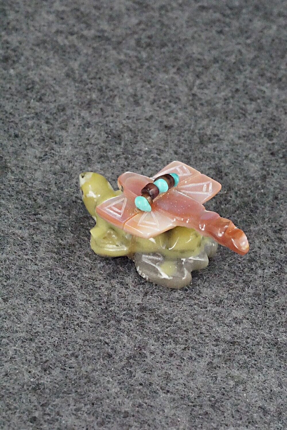 Turtle with Dragonfly Zuni Fetish Carving - Daisy Rose Leonard