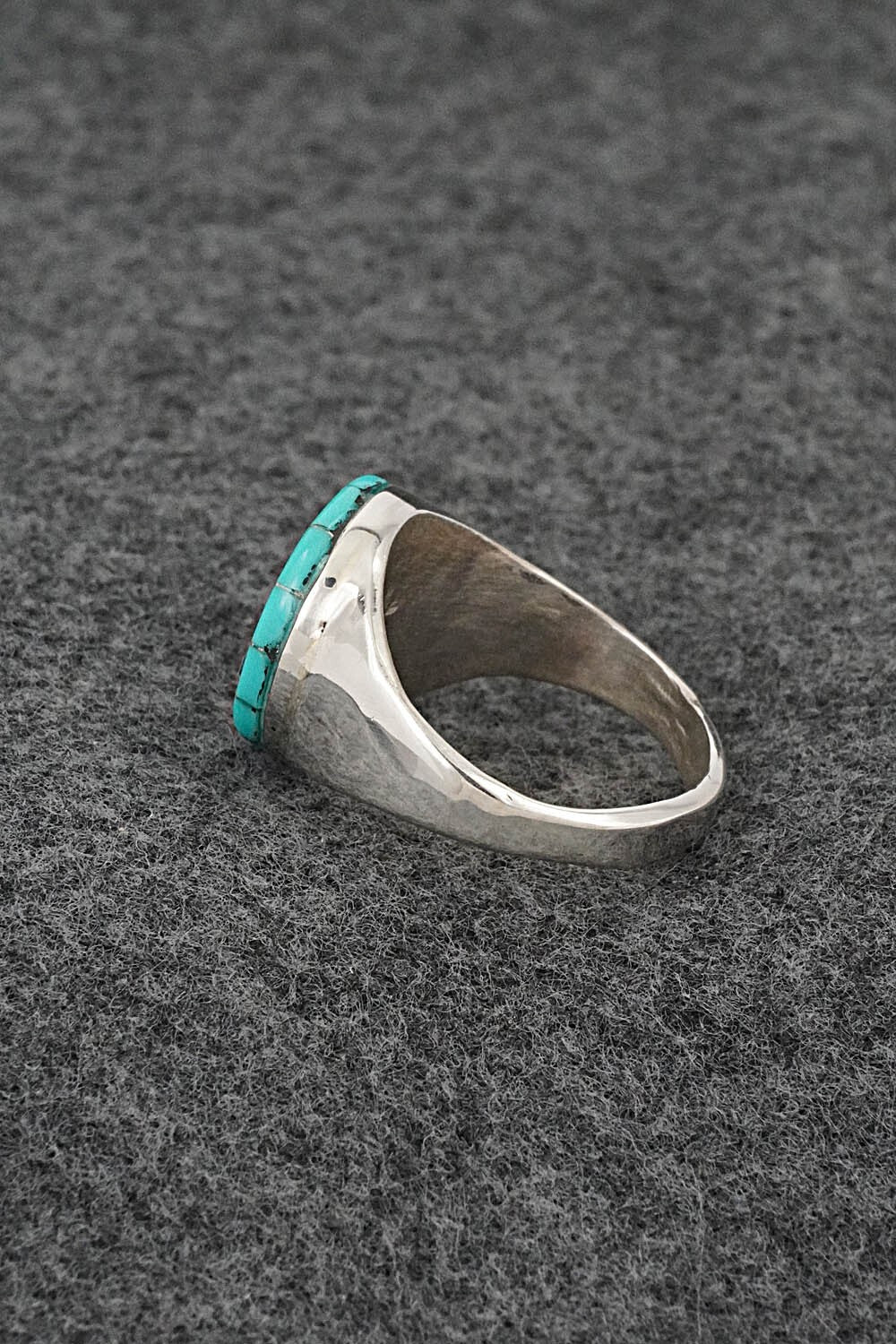 Turquoise & Sterling Silver Inlay Ring - Johnson Laweka - Size 10.5