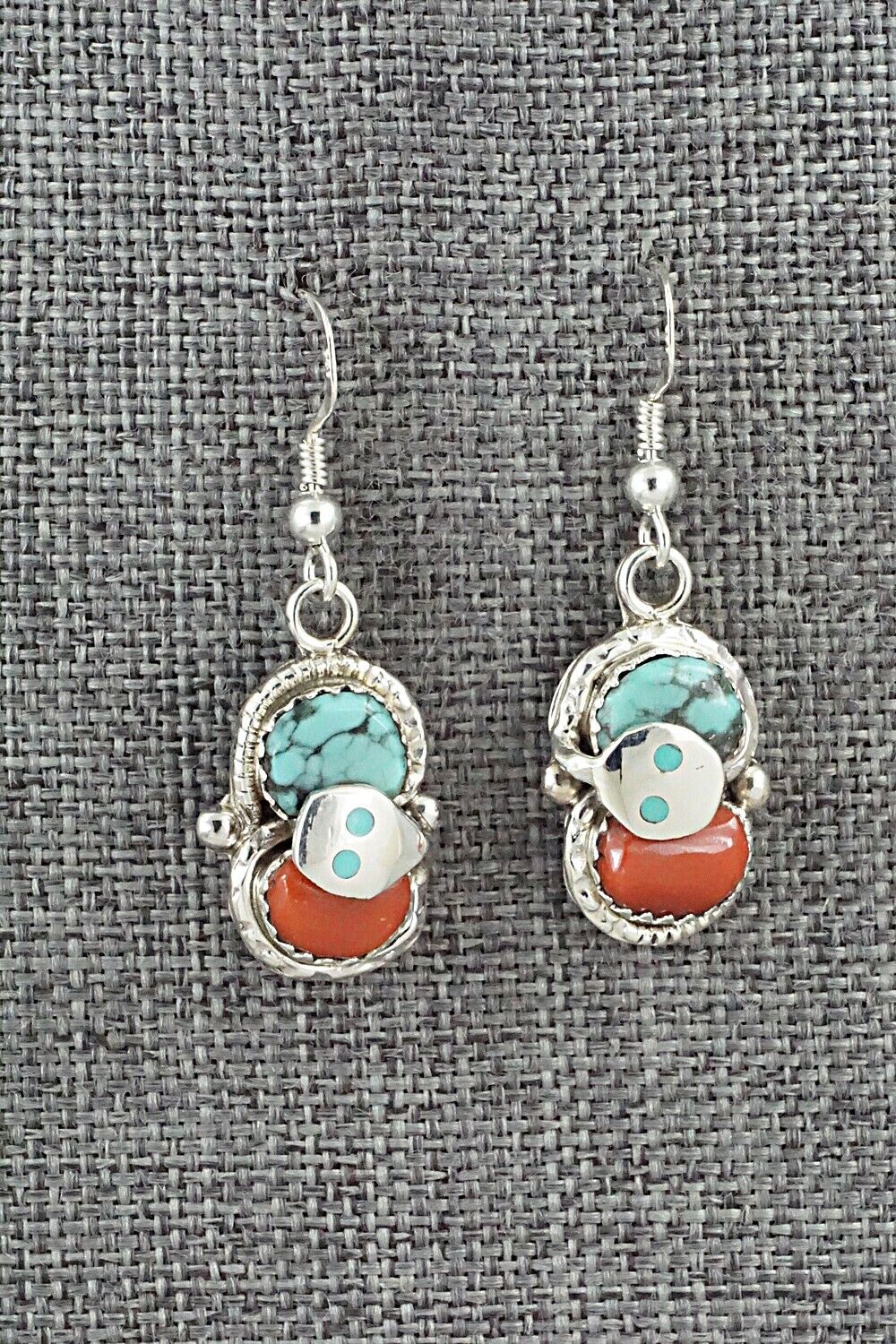 Turquoise, Coral & Sterling Silver Earrings - Joy Calavaza