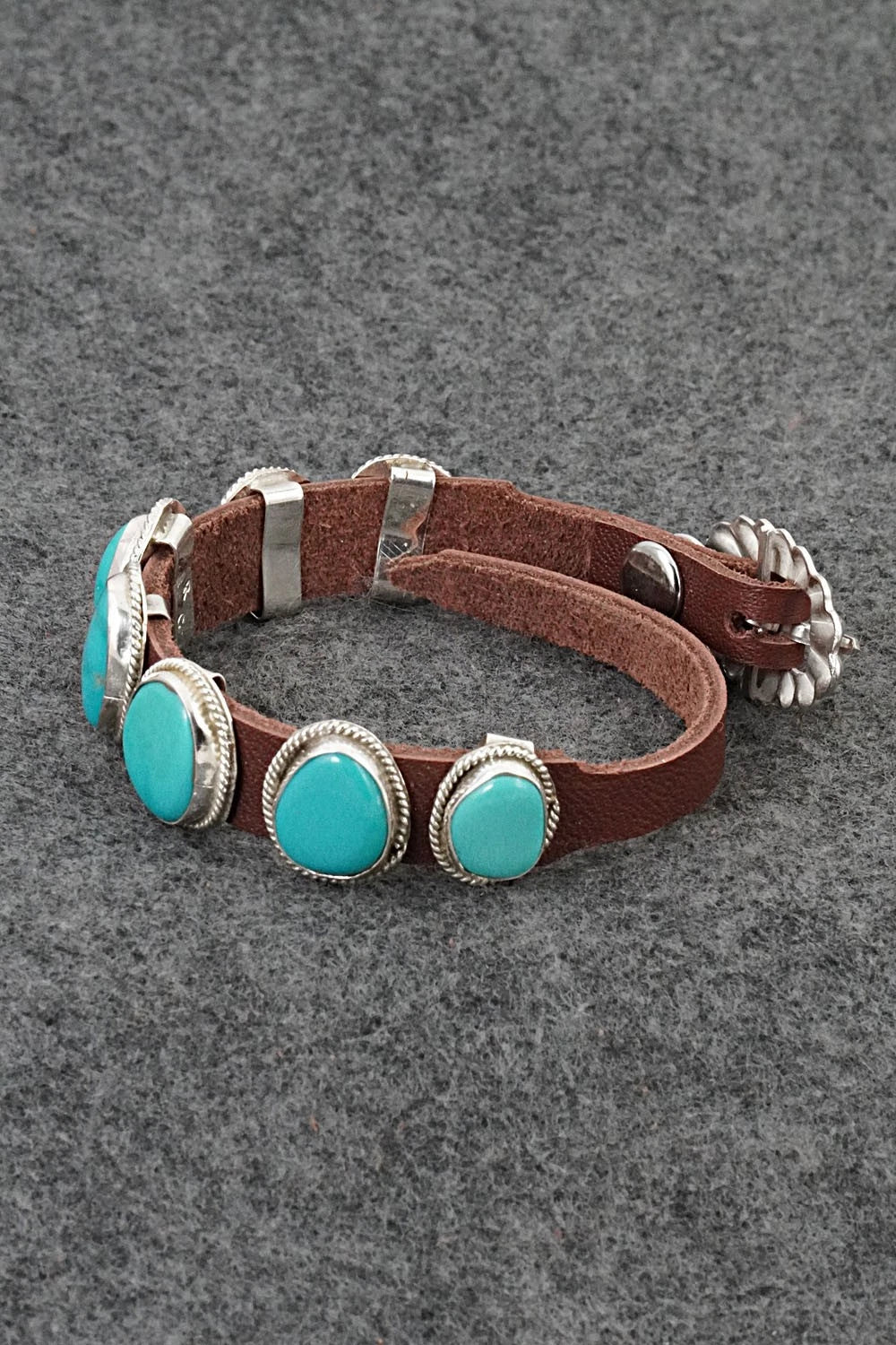 Turquoise, Sterling Silver & Leather Bracelet - Rosita Charlie