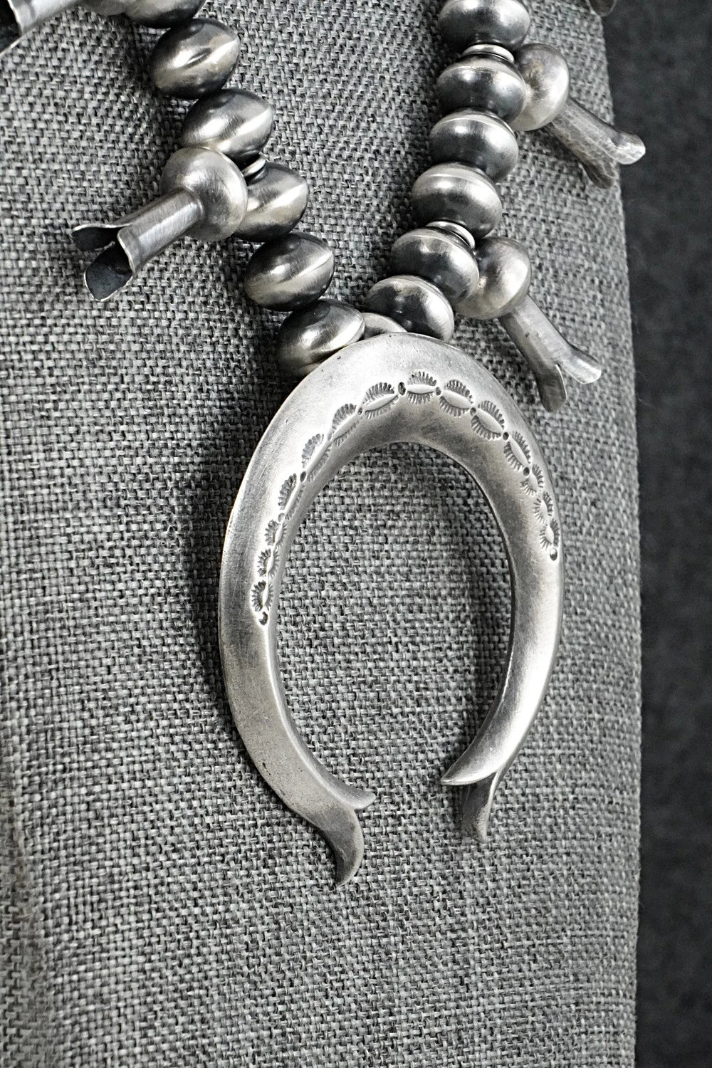 Sterling Silver Navajo Pearl Squash Blossom Necklace - Presley Haley
