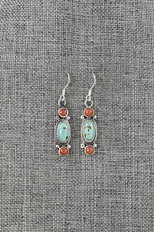 Turquoise, Coral & Sterling Silver Earrings - Verley Betone