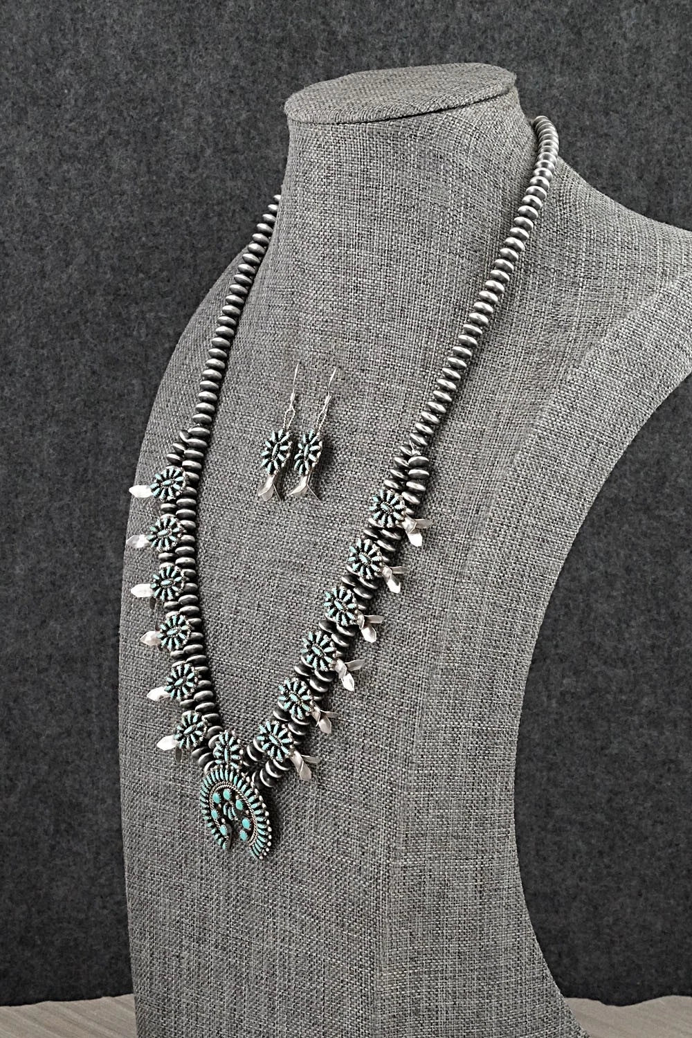 Turquoise & Sterling Silver Mini Squash Blossom Set - Lorena Peina