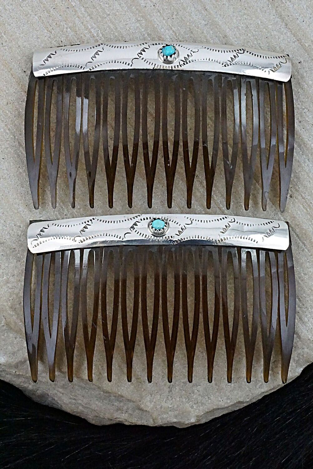 Turquoise & Sterling Silver Hair Combs - Randall Dalgai