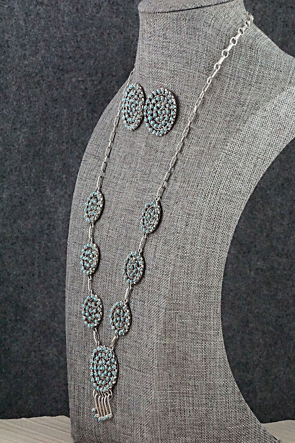 Turquoise & Sterling Silver Necklace and Earrings Set - Randy Hooee