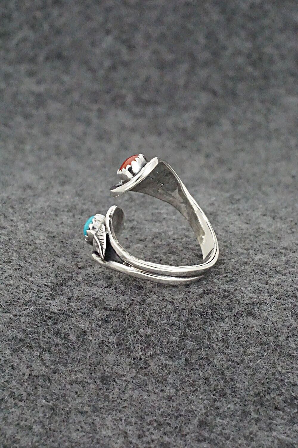 Turquoise, Coral & Sterling Silver Ring - Angela Platero - Size 7