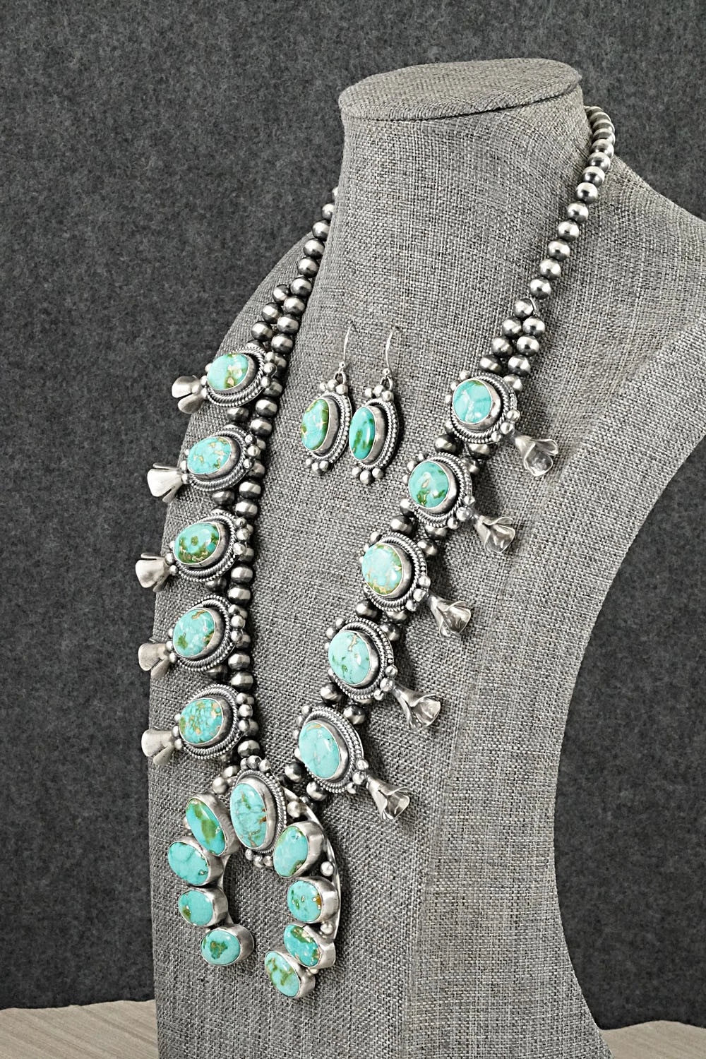 Turquoise & Sterling Silver Squash Blossom Set - Bobby Johnson