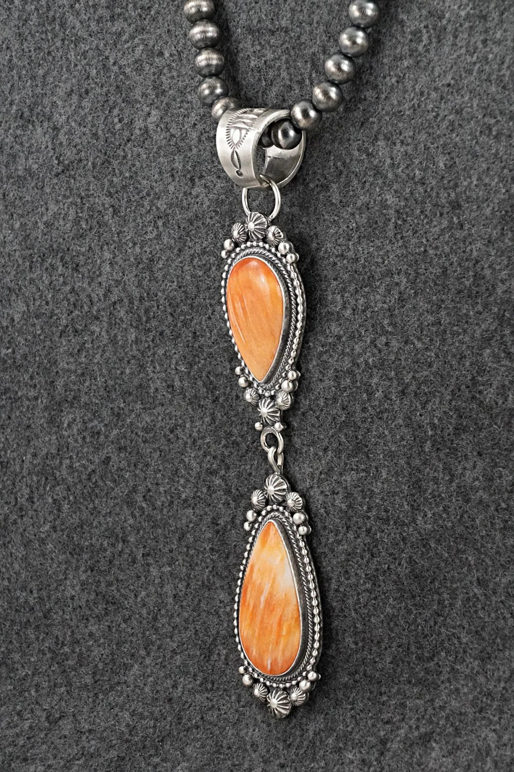 Spiny Oyster & Sterling Silver Necklace - Tom Lewis