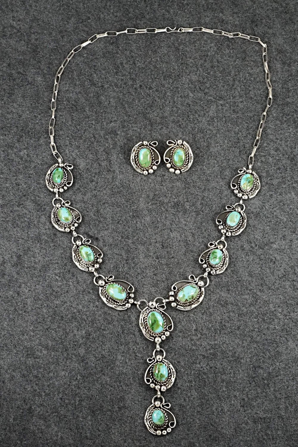Turquoise & Sterling Silver Necklace and Earrings Set - Phil Nez