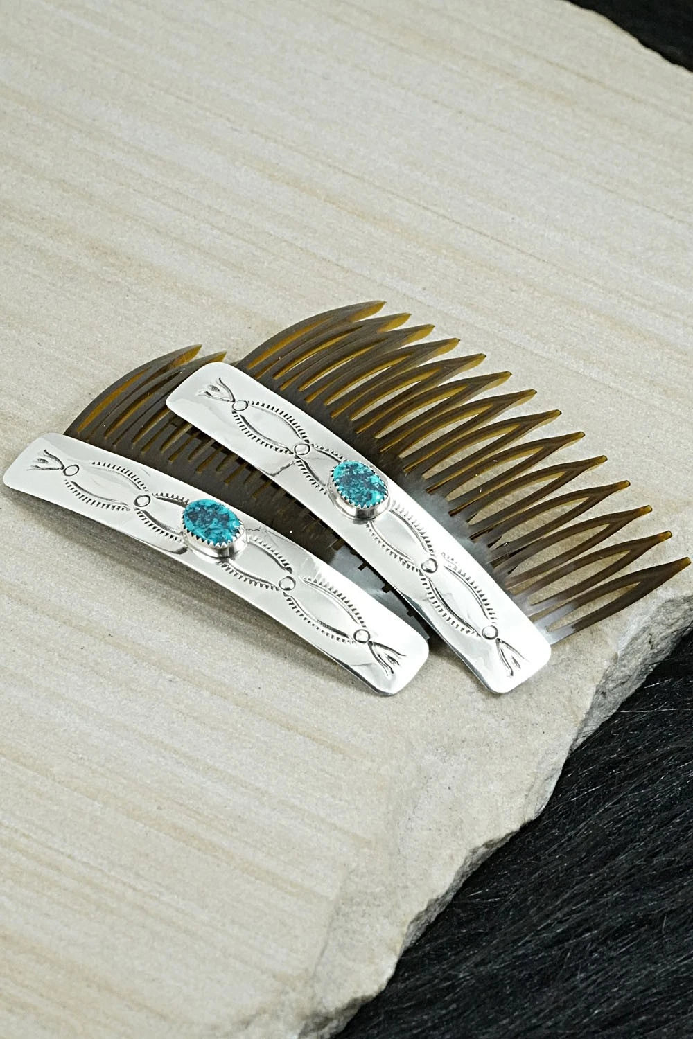 Turquoise & Sterling Silver Hair Combs - Jolene Begay