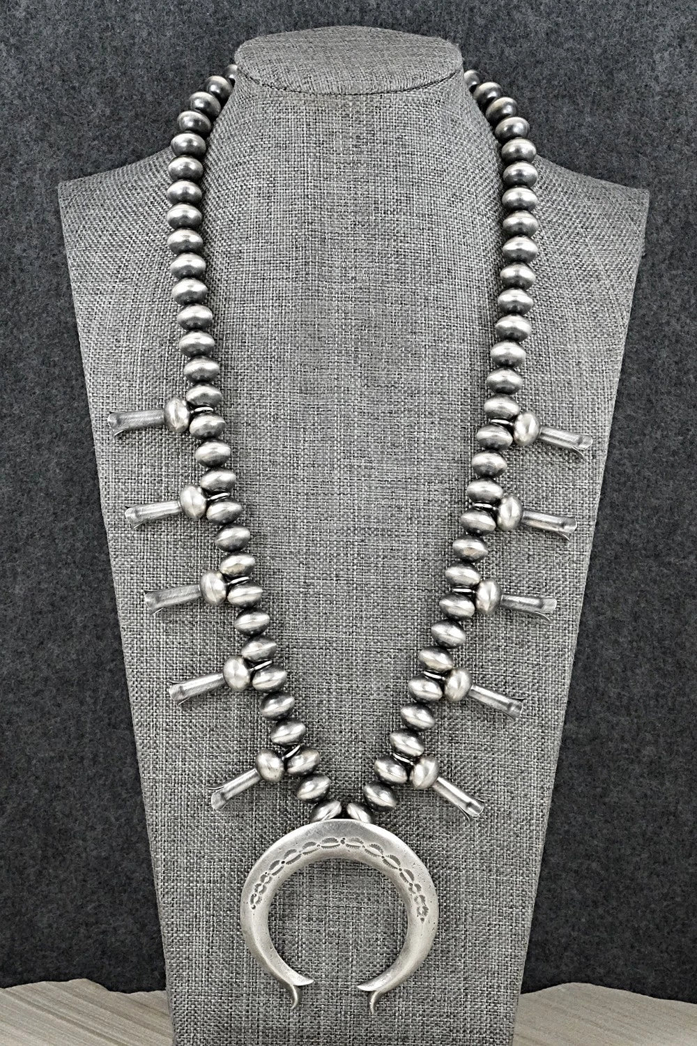 Sterling Silver Navajo Pearl Squash Blossom Necklace - Presley Haley